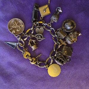 ✨ Vintage Monet Gold Tone Charm Bracelet - 13 Charms Regina High Sweet 16 ✨